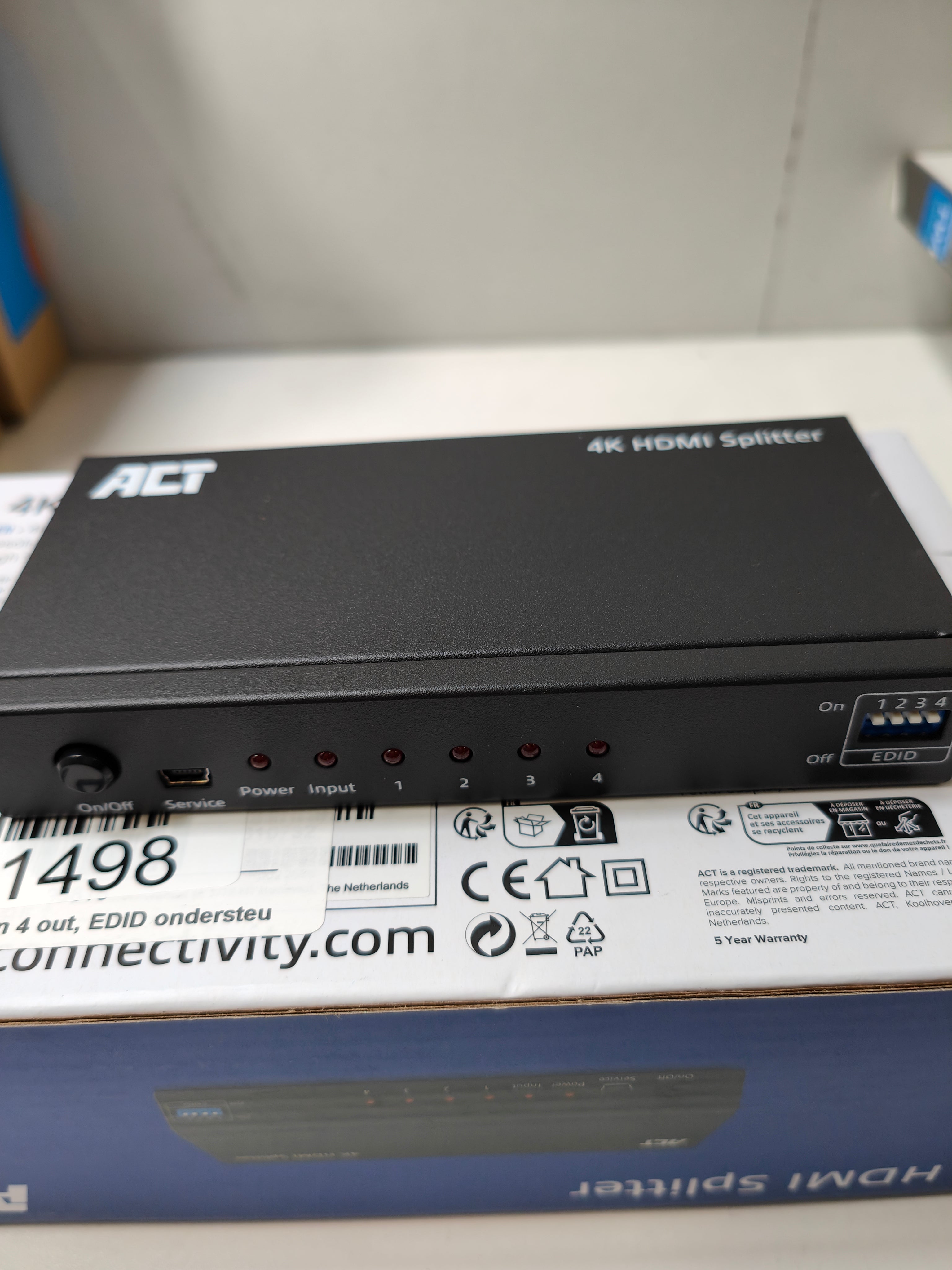 ACT 4K HDMI splitter, 1 in 4 out, EDID ondersteuning
