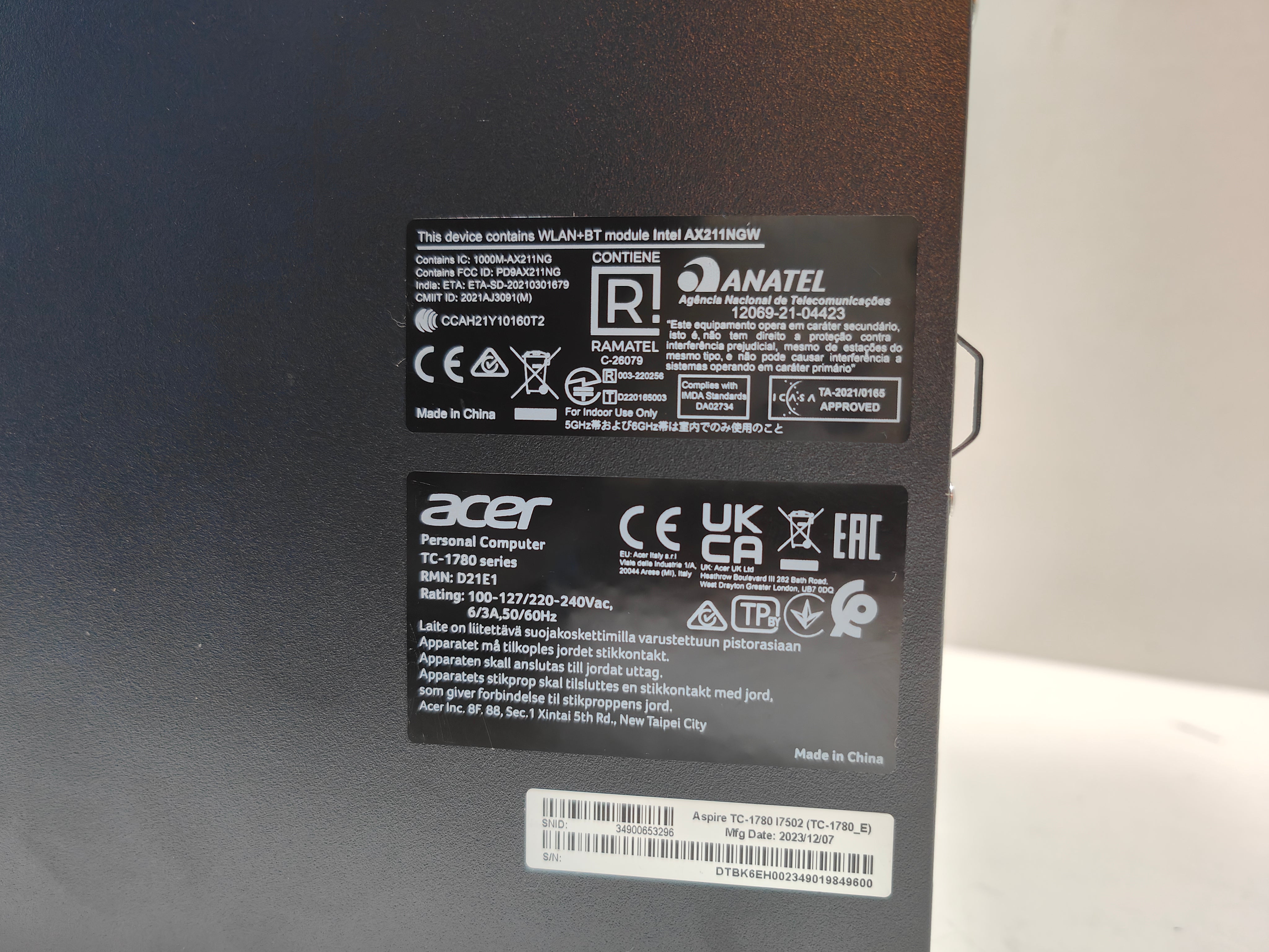 Acer Aspire TC-1780 I7502 QWERTY