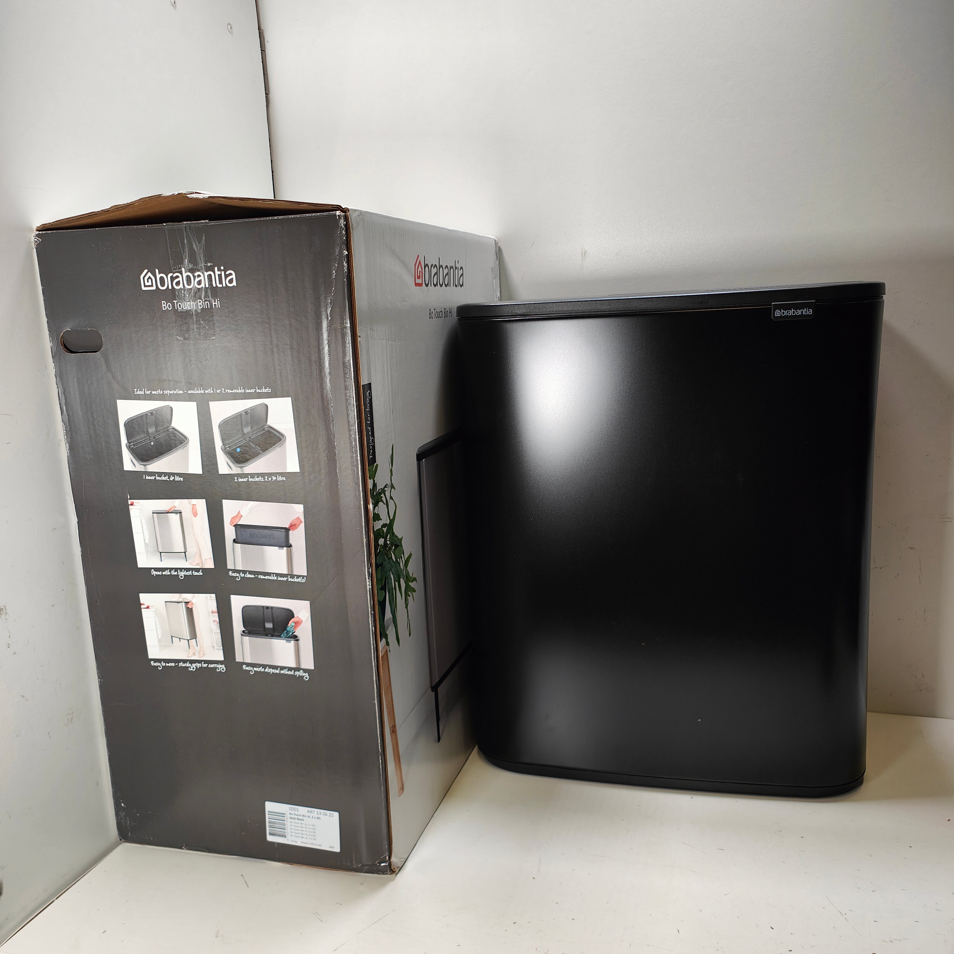 Brabantia Bo Touch Bin Hi afvalemmer 2 x 30 liter zwart