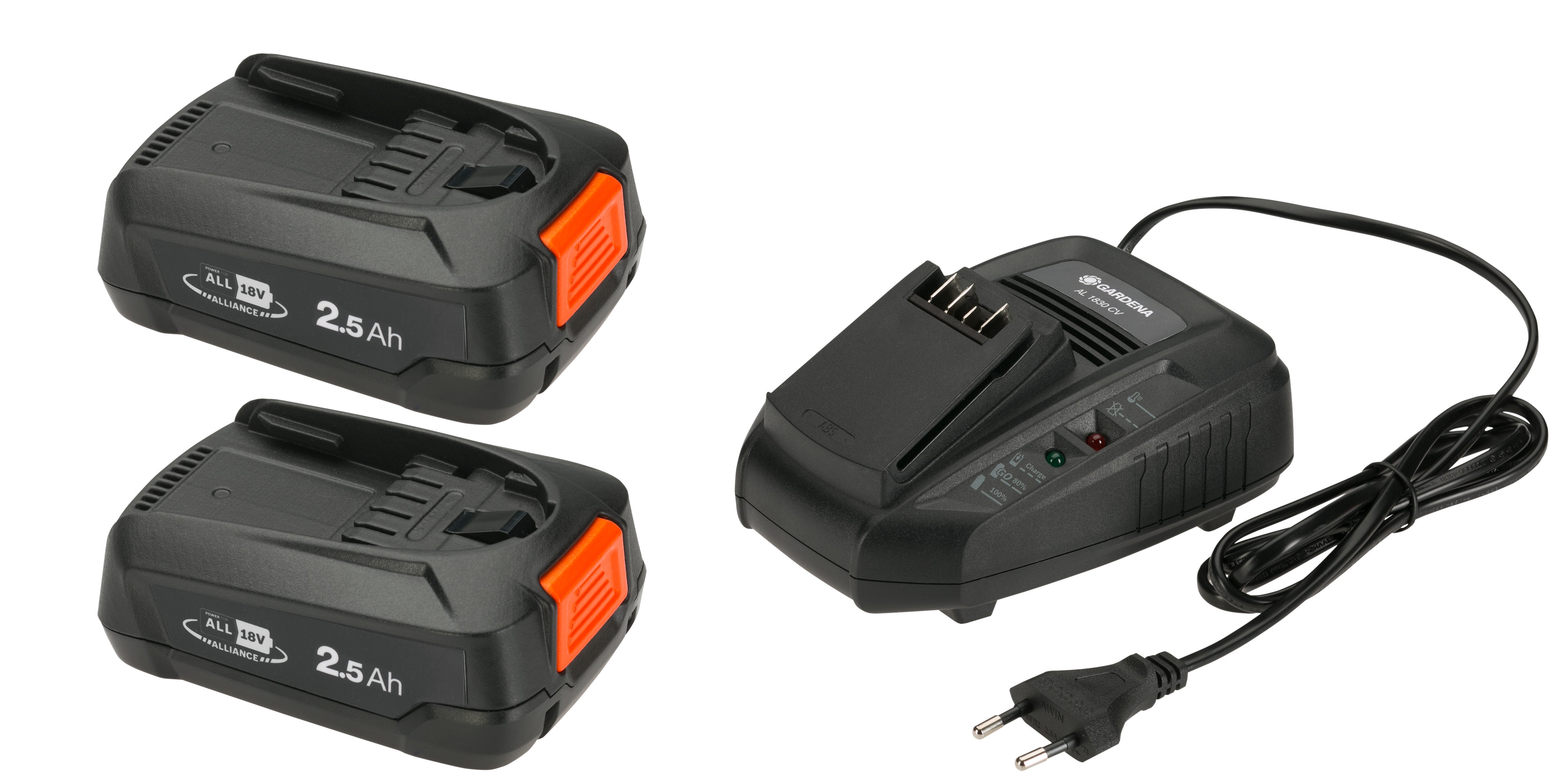 Gardena P4A QC 18V 2.5 Ah battery (2x) + charger