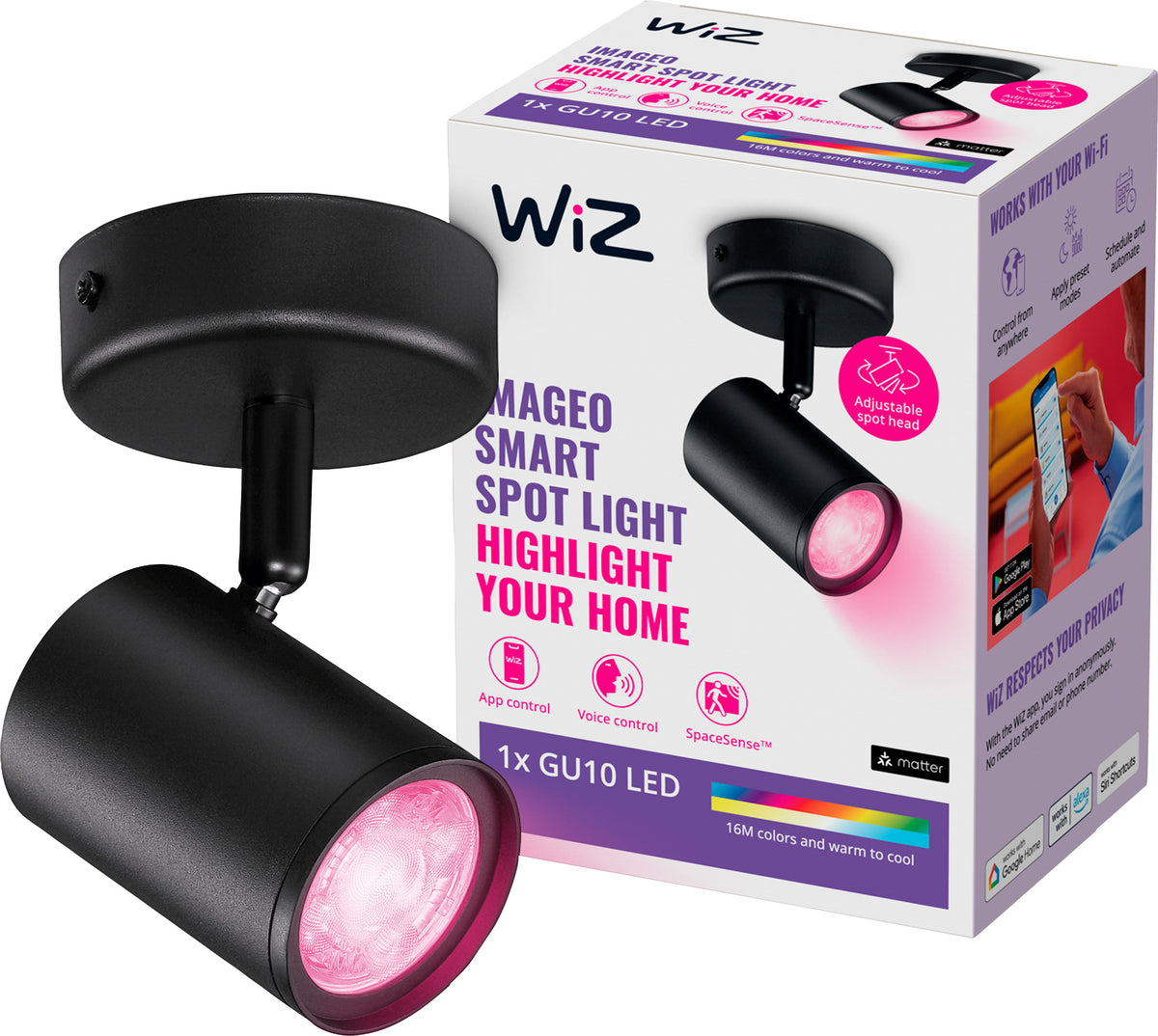 WiZ Connected Imageo Surface-Mounted Spotlight Black 1 spotlight - Smart LED Lighting