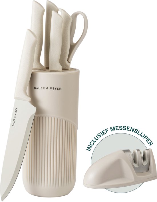 Bauer & Meyer Messenset met blok - Messenblok - 8-delig - Incl. messenslijper
