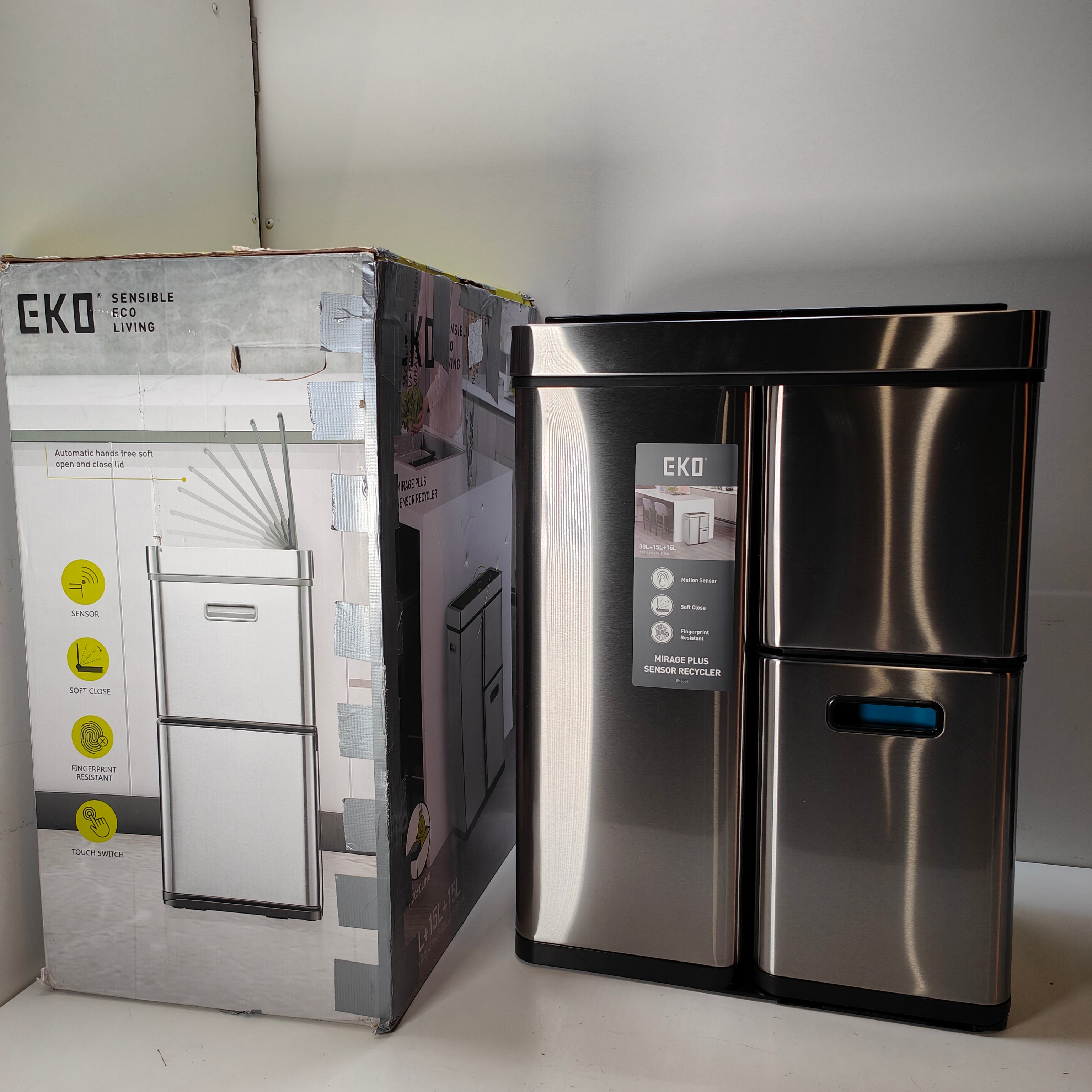 Poubelle à capteur EKO Mirage Plus 30+15+15L inox mat