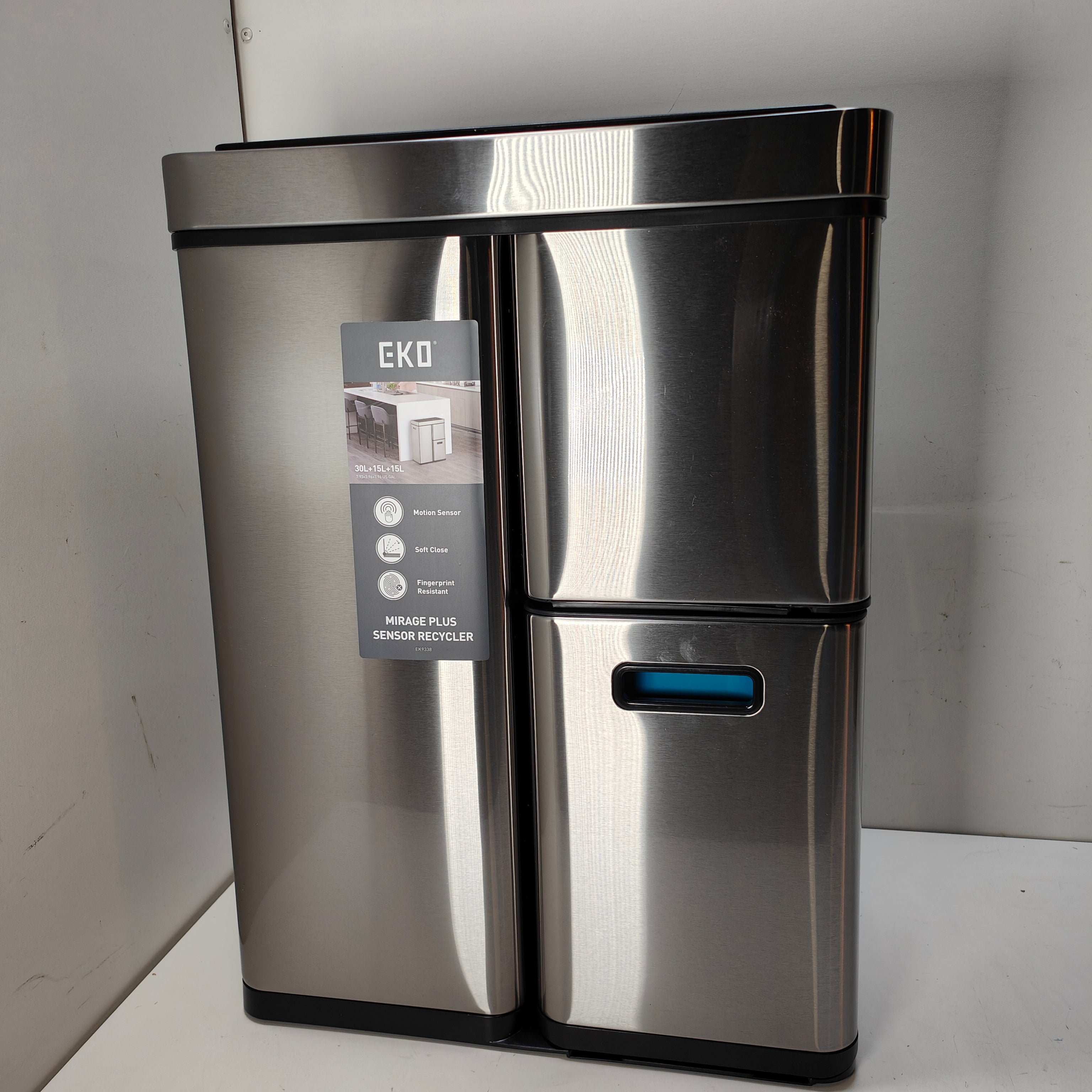 Poubelle à capteur EKO Mirage Plus 30+15+15L inox mat