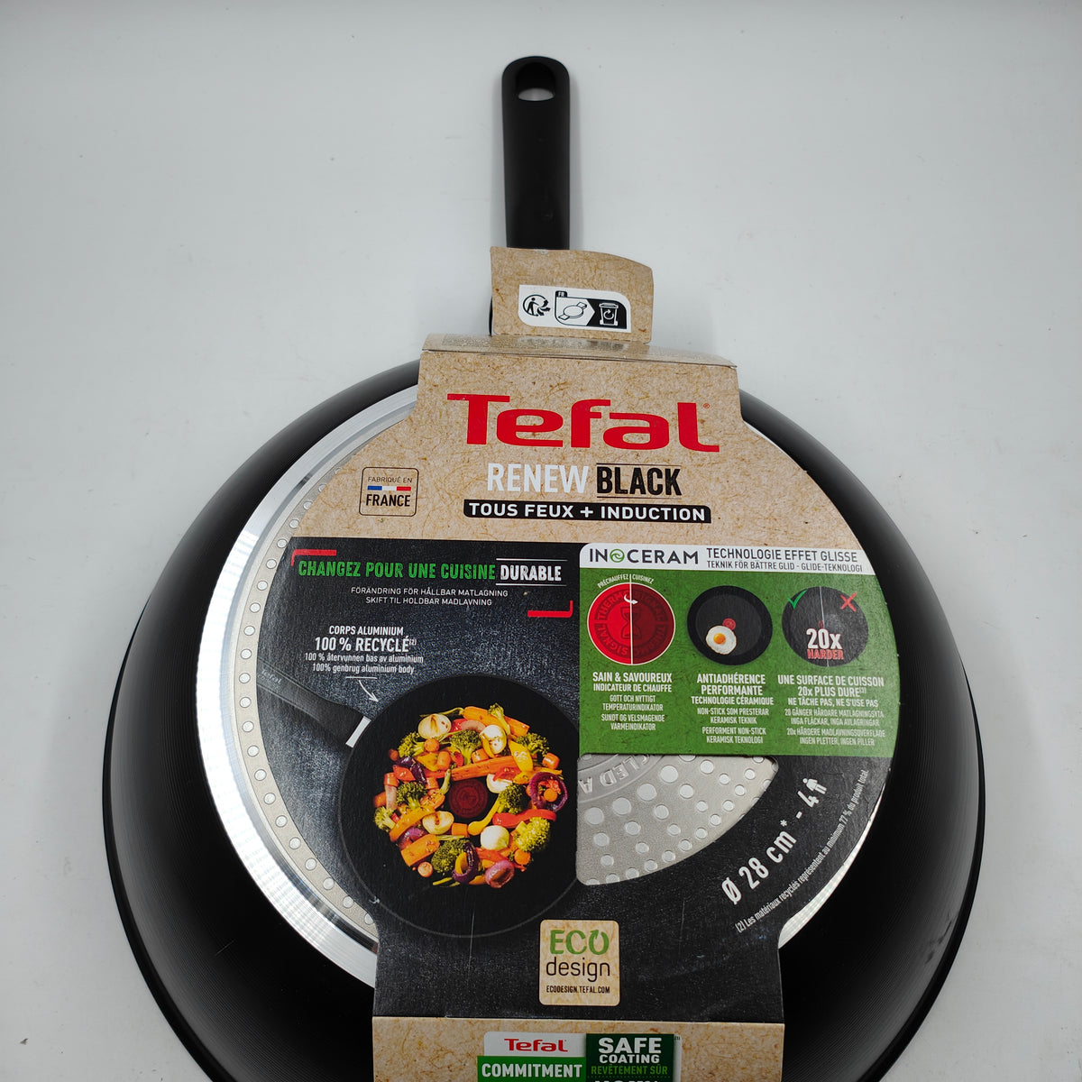 Tefal Renew Black Ceramic Wok Pan 28 cm